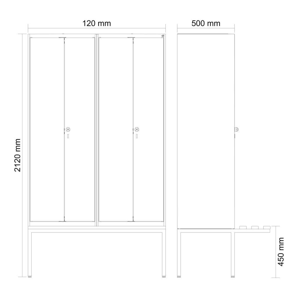 Produktabbildung Nr. 8: C+P Schwarz-Weiß-Spind Classic PLUS, 4 Abteile, HxBxT 2.120 x 1.200 x 815 mm, für Vorhängeschloss, auskragende Bank aus Buche, lichtgrau, anthrazitgrau