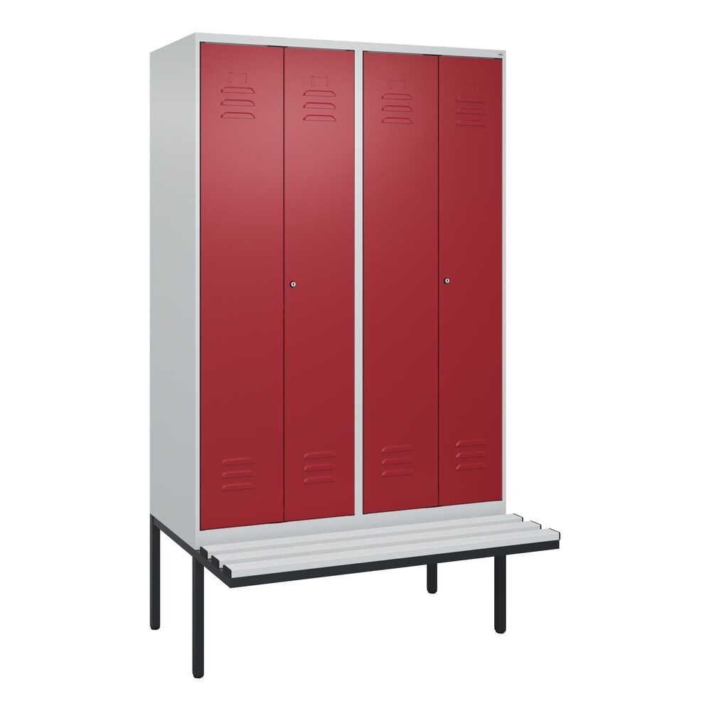 Produktabbildung Nr. 9: C+P Schwarz-Weiß-Spind Classic PLUS, 4 Abteile, HxBxT 2.120 x 1.200 x 815 mm, Zylinderschloss, auskragende Bank aus Kunststoff, lichtgrau, rubinrot