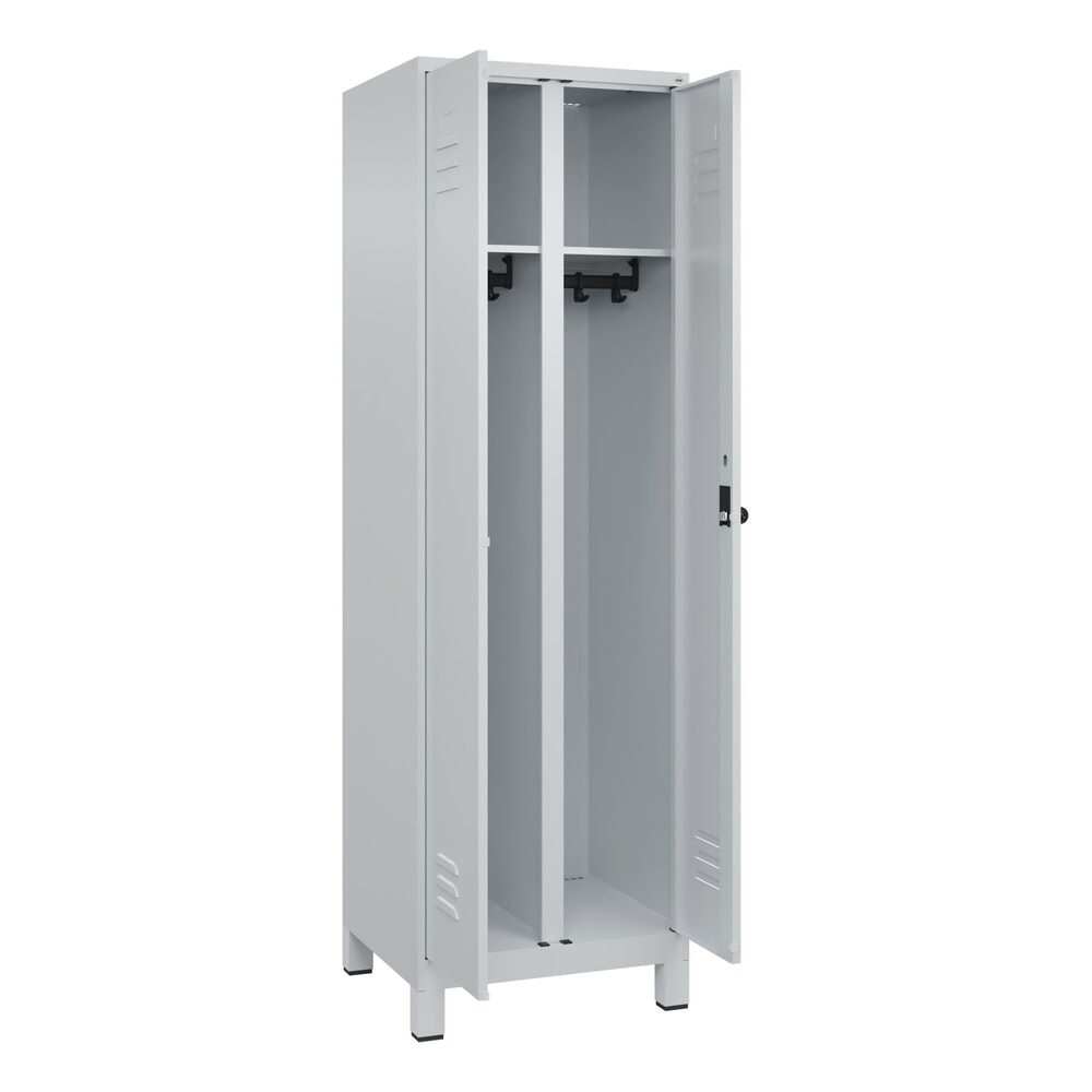 Produktabbildung: C+P Schwarz-Weiß-Spind Classic PLUS, Füße, 2 Abteile, HxBxT 1.950 x 600 x 500 mm, lichtgrau, lichtgrau, für Vorhängeschloss