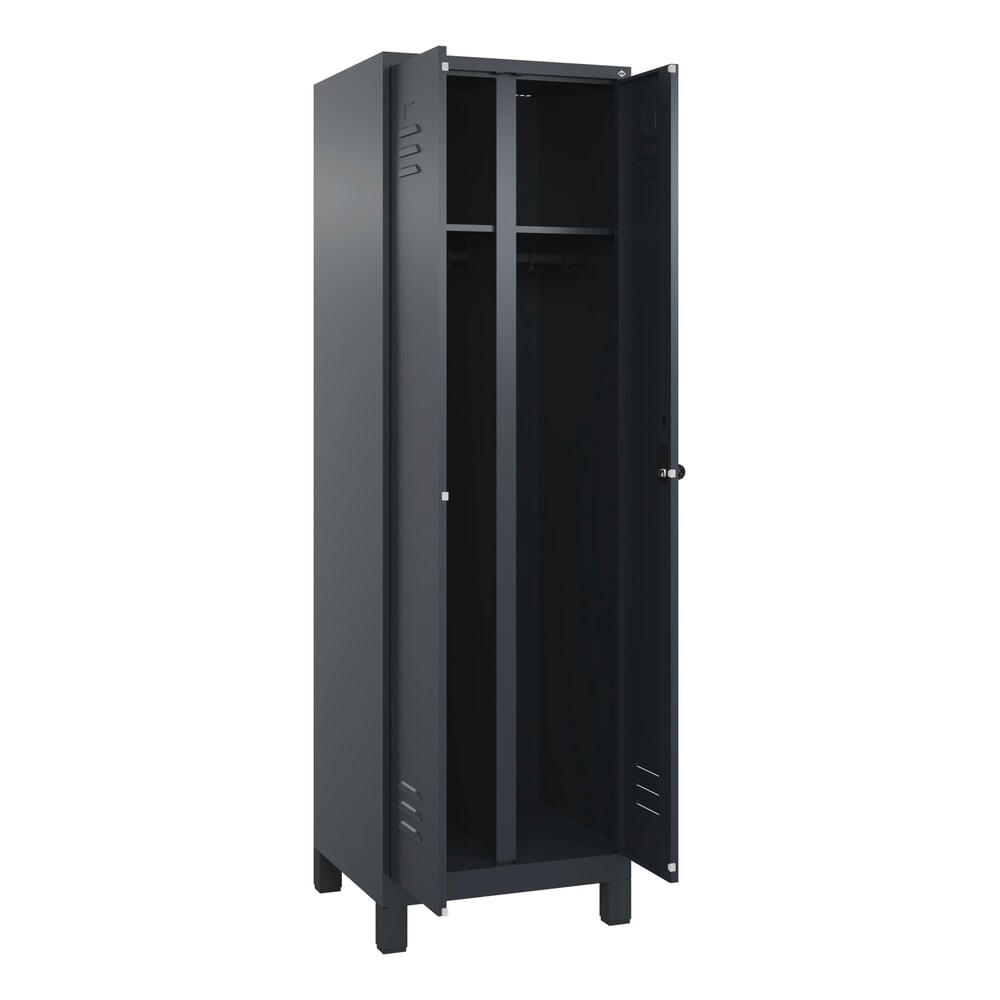 Produktabbildung: C+P Schwarz-Weiß-Spind Classic PLUS, Füße, 2 Abteile, HxBxT 1.950 x 600 x 500 mm, anthrazitgrau, anthrazitgrau, für Vorhängeschloss