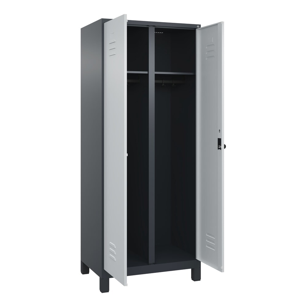 Produktabbildung: C+P Schwarz-Weiß-Spind Classic PLUS, Füße, 2 Abteile, HxBxT 1.950 x 800 x 500 mm, anthrazitgrau, lichtgrau, für Vorhängeschloss