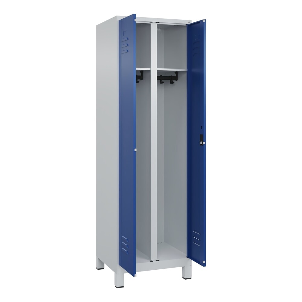 Produktabbildung Nr. 1: C+P Schwarz-Weiß-Spind Classic PLUS, Füße, 2 Abteile, HxBxT 1.950 x 600 x 500 mm, lichtgrau, enzianblau, Zylinderschloss
