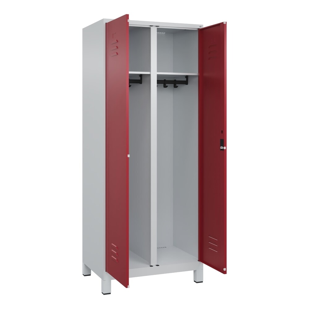 C+P Schwarz-Weiß-Spind Classic PLUS, Füße, 2 Abteile, HxBxT 1.950 x 800 x 500 mm, lichtgrau, rubinrot, Zylinderschloss Produktabbildung Nr. 1: C+P Schwarz-Weiß-Spind Classic PLUS, Füße, 2 Abteile, HxBxT 1.950 x 800 x 500 mm, lichtgrau, rubinrot, Zylinderschloss