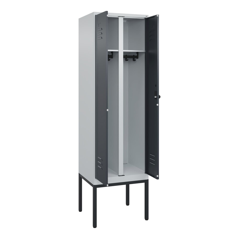 Produktabbildung: C+P Schwarz-Weiß-Spind Classic PLUS, Gestell, 2 Abteile, HxBxT 2.120 x 600 x 500 mm, lichtgrau, anthrazitgrau, für Vorhängeschloss