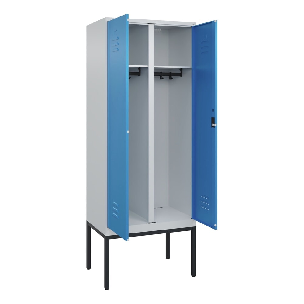 Produktabbildung: C+P Schwarz-Weiß-Spind Classic PLUS, Gestell, 2 Abteile, HxBxT 2.120 x 800 x 500 mm, lichtgrau, lichtblau, Zylinderschloss