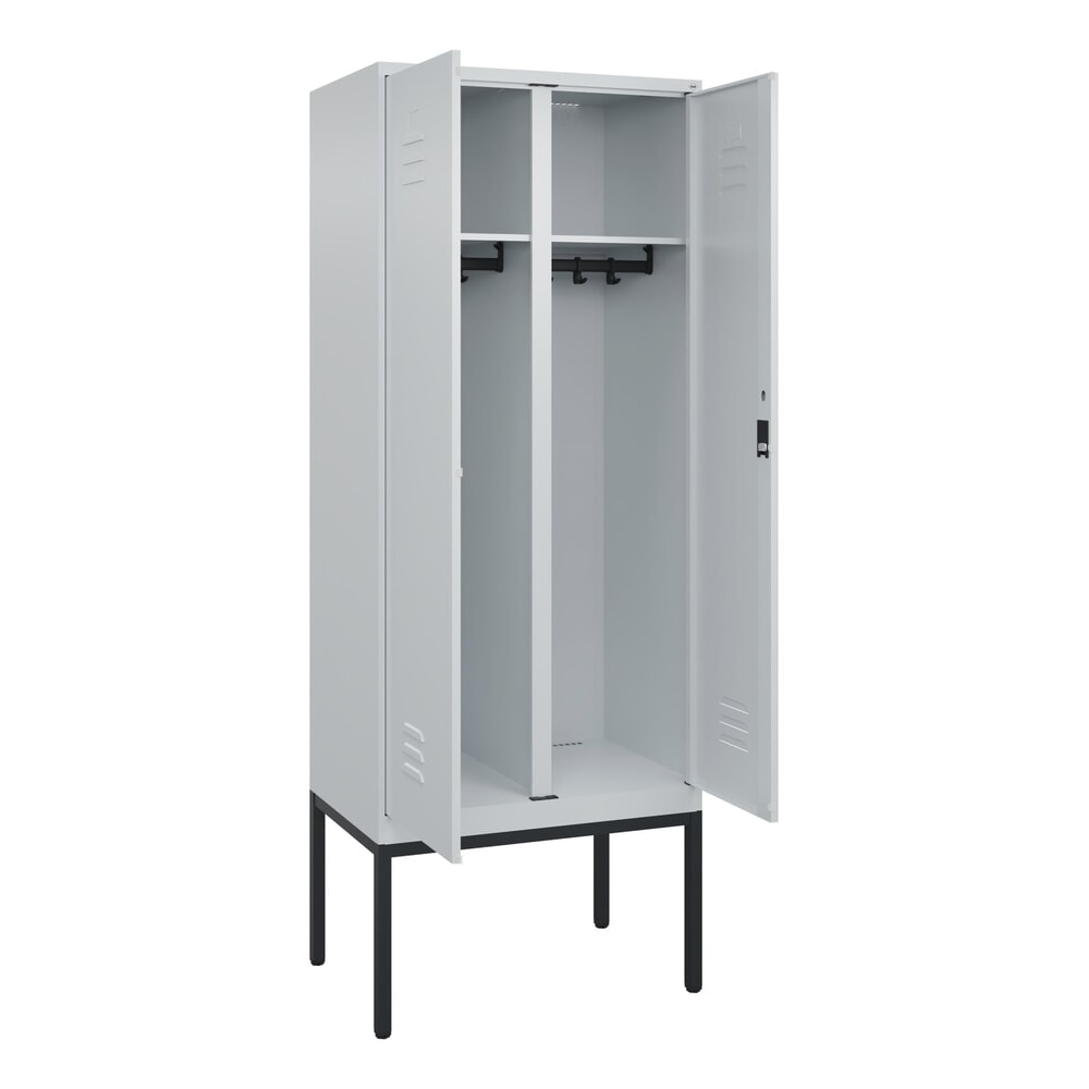 Produktabbildung: C+P Schwarz-Weiß-Spind Classic PLUS, Gestell, 2 Abteile, HxBxT 2.120 x 800 x 500 mm, lichtgrau, lichtgrau, Zylinderschloss