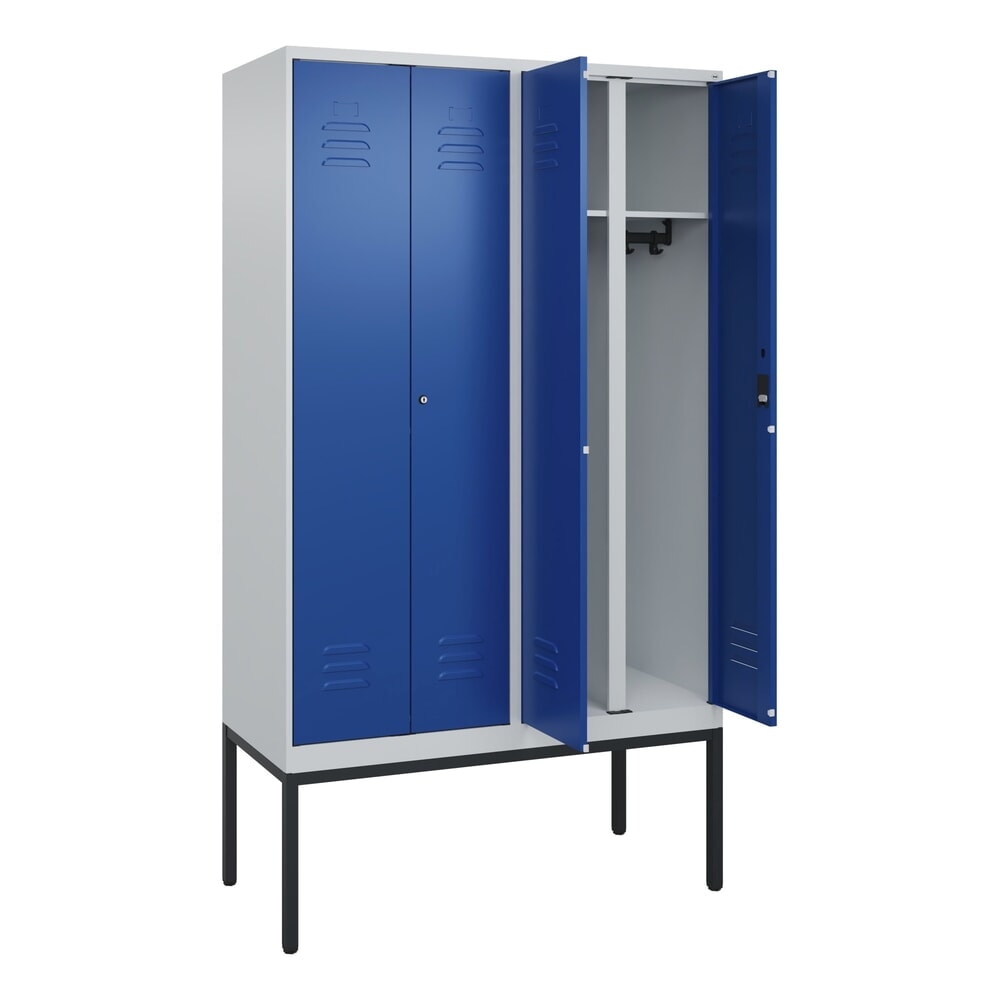Produktabbildung: C+P Schwarz-Weiß-Spind Classic PLUS, Gestell, 4 Abteile, HxBxT 2.120 x 1.200 x 500 mm, lichtgrau, enzianblau, Zylinderschloss