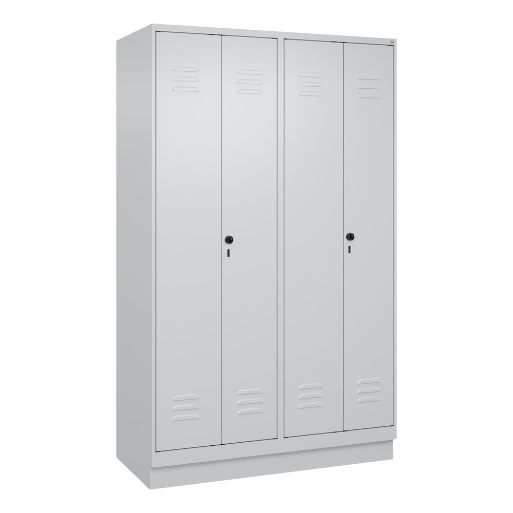 Produktabbildung: C+P Schwarz-Weiß-Spind Classic PLUS, Sockel, 4 Abteile, HxBxT 1.950 x 1.200 x 500 mm, lichtgrau, lichtgrau, für Vorhängeschloss
