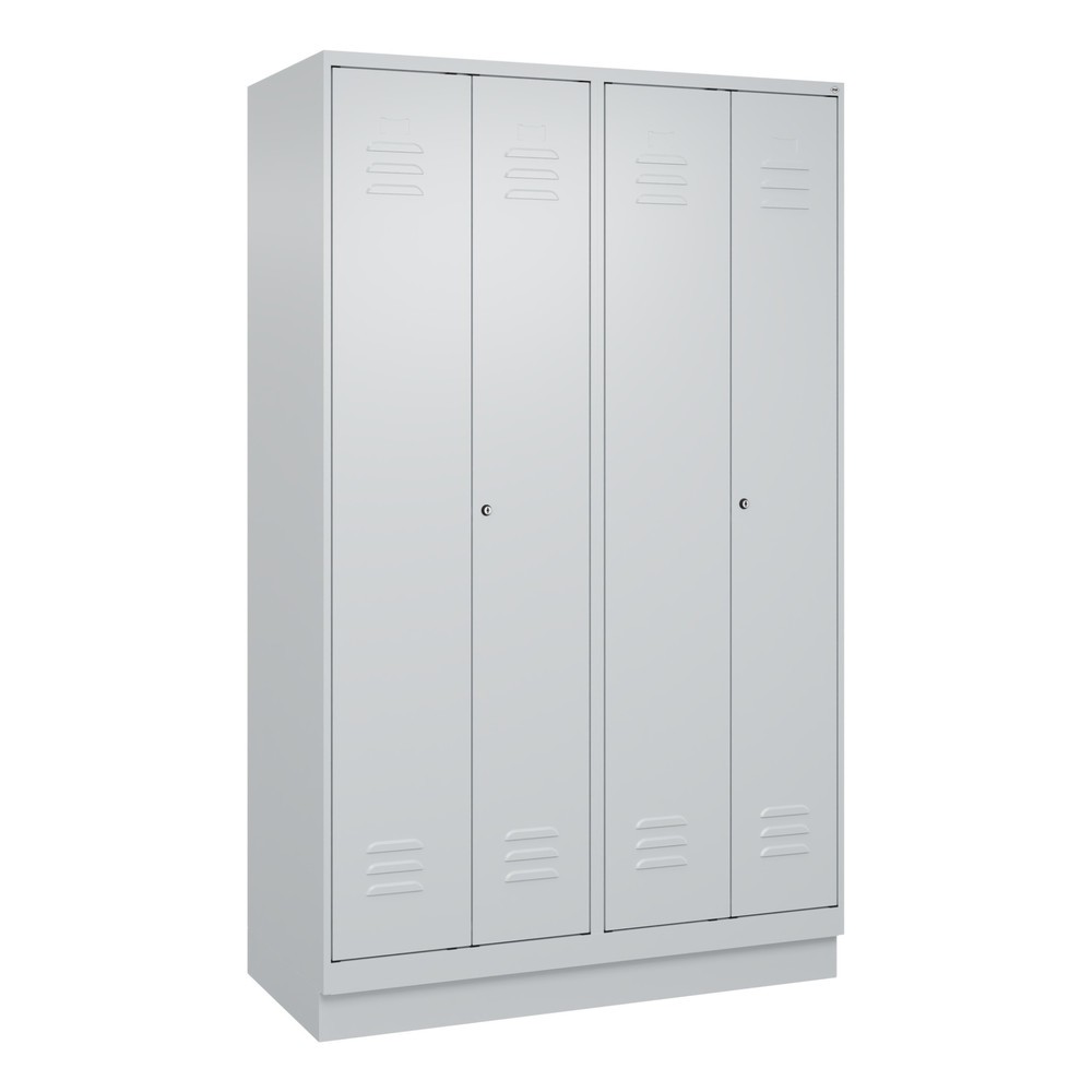 Produktabbildung: C+P Schwarz-Weiß-Spind Classic PLUS, Sockel, 4 Abteile, HxBxT 1.950 x 1.200 x 500 mm, lichtgrau, lichtgrau, Zylinderschloss