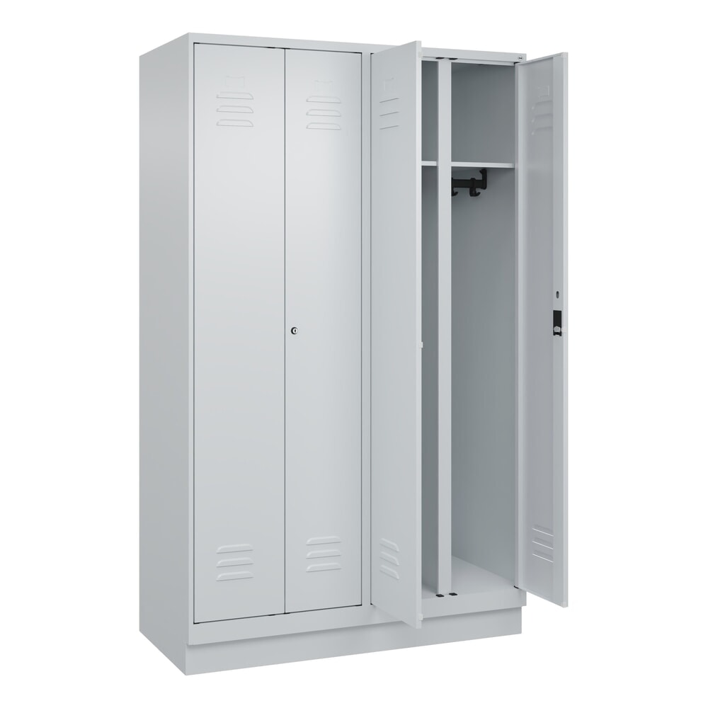 Produktabbildung: C+P Schwarz-Weiß-Spind Classic PLUS, Sockel, 4 Abteile, HxBxT 1.950 x 1.200 x 500 mm, lichtgrau, lichtgrau, Zylinderschloss