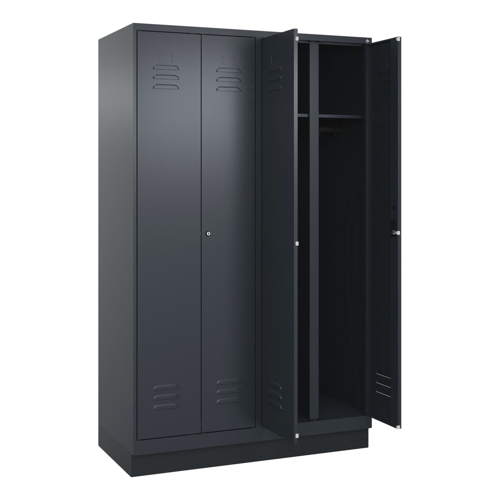 Produktabbildung: C+P Schwarz-Weiß-Spind Classic PLUS, Sockel, 4 Abteile, HxBxT 1.950 x 1.200 x 500 mm, anthrazitgrau, anthrazitgrau, Zylinderschloss