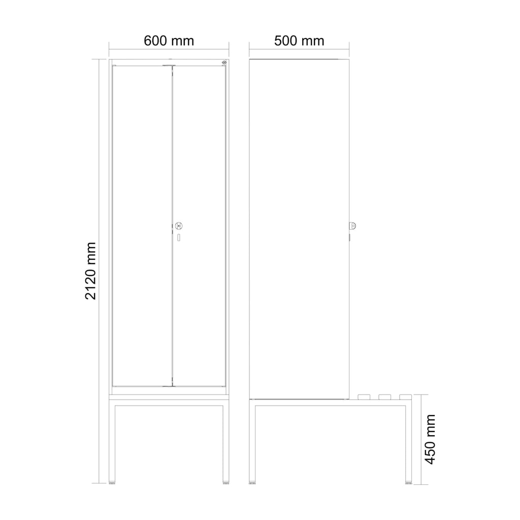 Produktabbildung Nr. 9: C+P Schwarz-Weiß-Spind Classic PLUS, 2 Abteile, HxBxT 2.120 x 600 x 815 mm, für Vorhängeschloss, untergebaute Bank aus Buche, lichtgrau, rubinrot