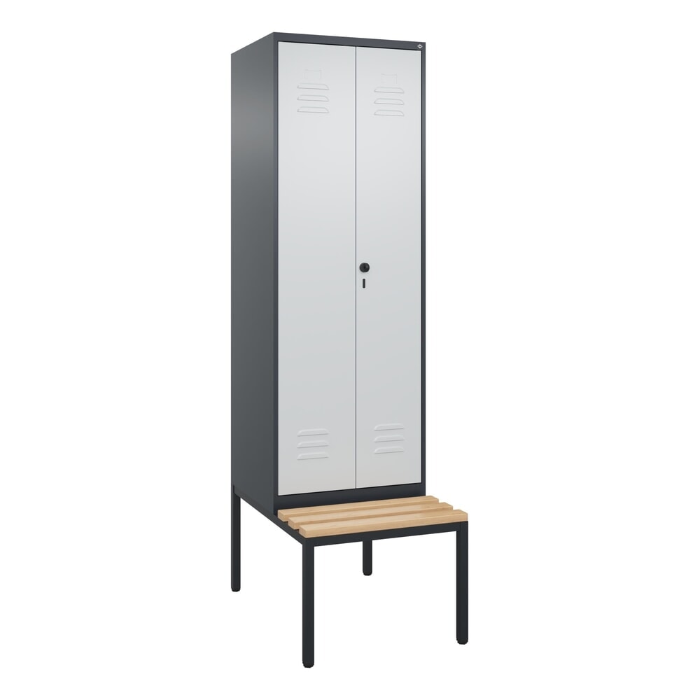 N° de l'image du produit 9 : C+P Schwarz-Weiß-Spind Classic PLUS, 2 Abteile, HxBxT 2.120 x 600 x 815 mm, für Vorhängeschloss, untergebaute Bank aus Buche, anthrazitgrau, lichtgrau