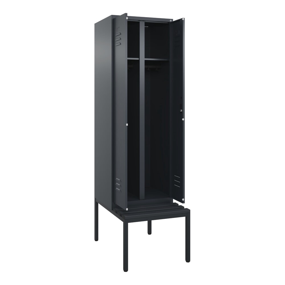 C+P Schwarz-Weiß-Spind Classic PLUS, 2 Abteile, HxBxT 2.120 x 600 x 815 mm, Zylinderschloss, untergebaute Bank aus Kunststoff, anthrazitgrau, anthrazitgrau Produktabbildung: C+P Schwarz-Weiß-Spind Classic PLUS, 2 Abteile, HxBxT 2.120 x 600 x 815 mm, Zylinderschloss, untergebaute Bank aus Kunststoff, anthrazitgrau, anthrazitgrau