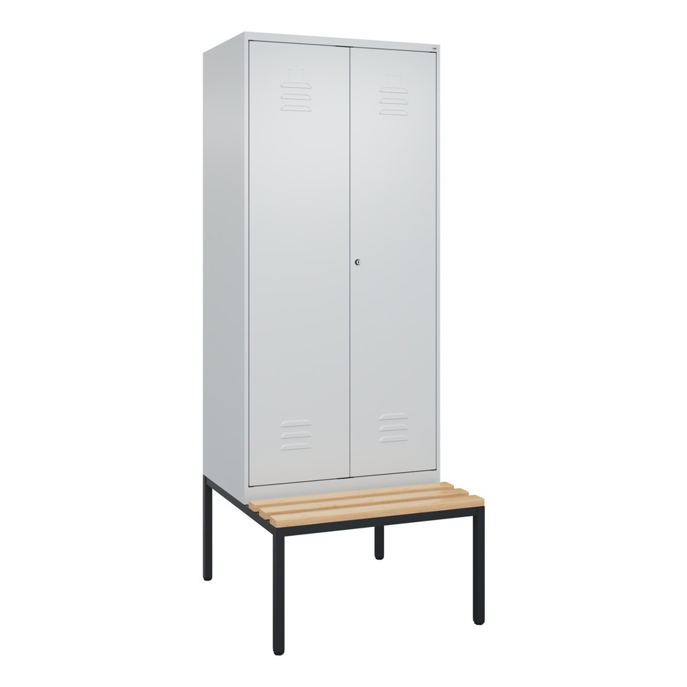 Produktabbildung: C+P Schwarz-Weiß-Spind Classic PLUS, 2 Abteile, HxBxT 2.120 x 800 x 815 mm, Zylinderschloss, untergebaute Bank aus Buche, lichtgrau, lichtgrau