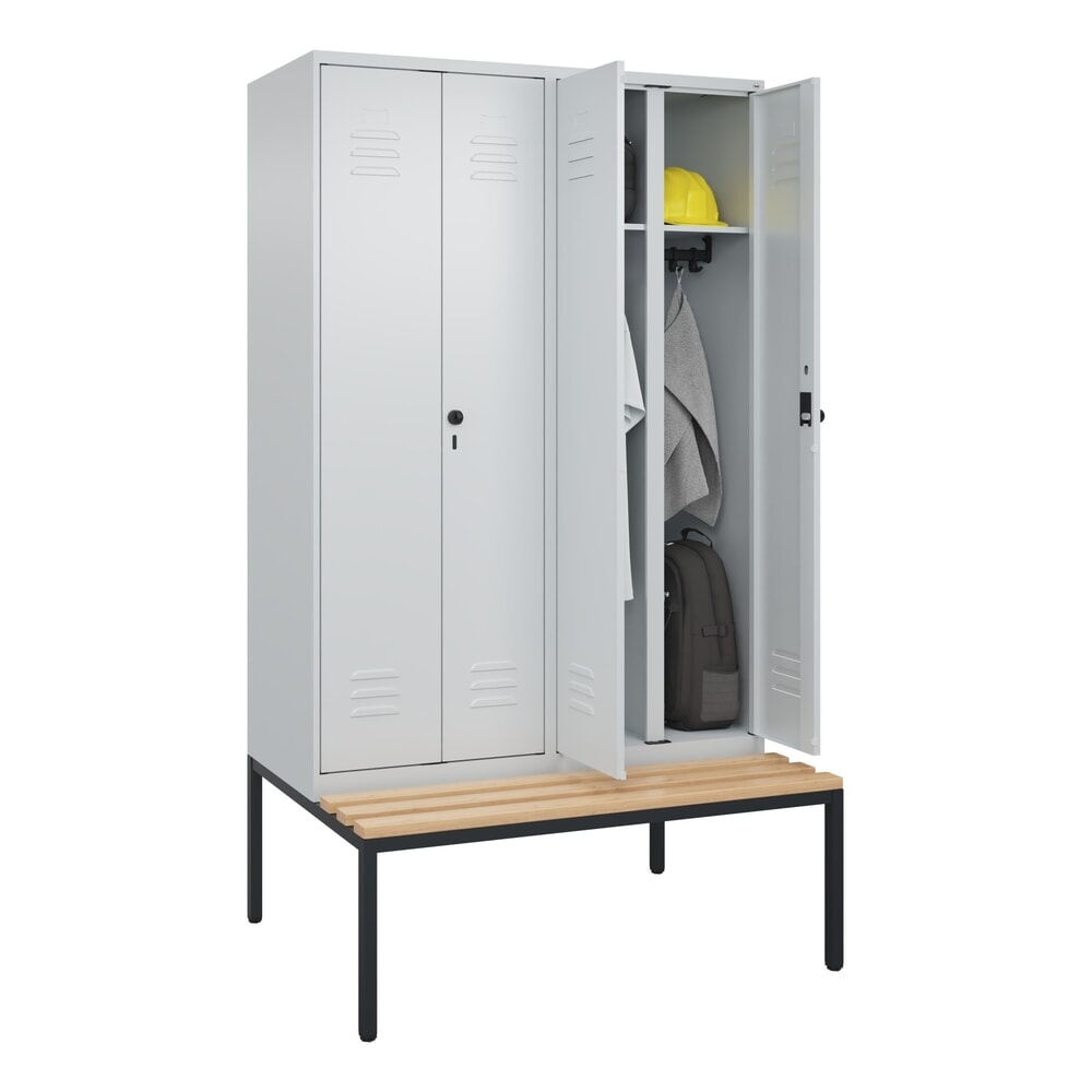 Produktabbildung Nr. 10: C+P Schwarz-Weiß-Spind Classic PLUS, 4 Abteile, HxBxT 2.120 x 1.200 x 815 mm, für Vorhängeschloss, untergebaute Bank aus Buche, lichtgrau, lichtgrau