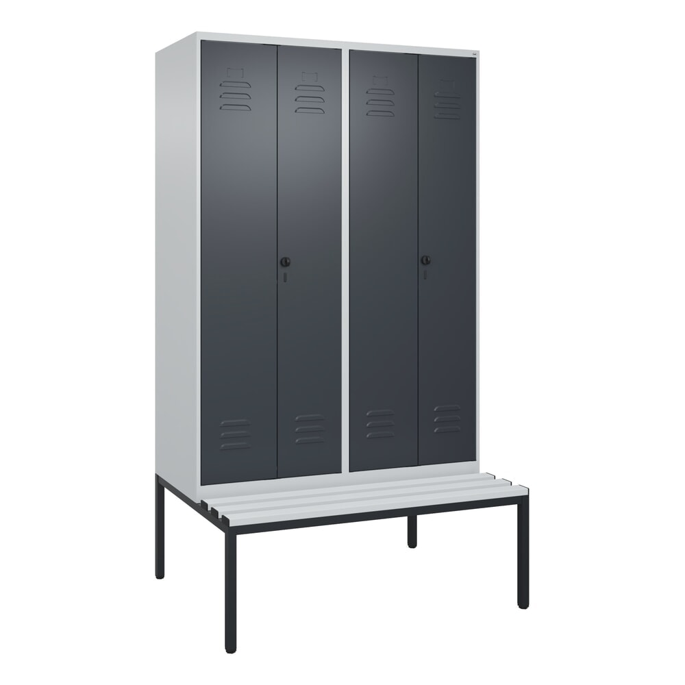 Produktabbildung Nr. 9: C+P Schwarz-Weiß-Spind Classic PLUS, 4 Abteile, HxBxT 2.120 x 1.200 x 815 mm, für Vorhängeschloss, untergebaute Bank aus Kunststoff, lichtgrau, anthrazitgrau