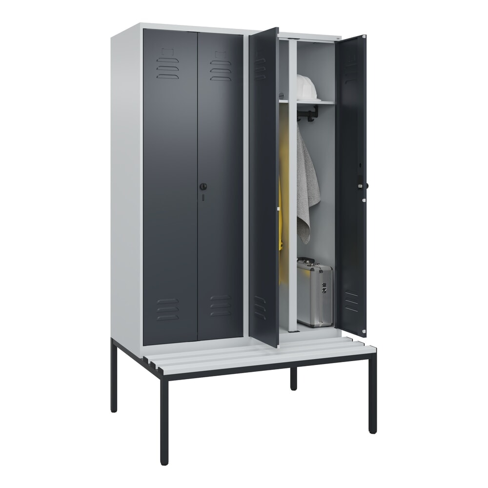 Produktabbildung Nr. 10: C+P Schwarz-Weiß-Spind Classic PLUS, 4 Abteile, HxBxT 2.120 x 1.200 x 815 mm, für Vorhängeschloss, untergebaute Bank aus Kunststoff, lichtgrau, anthrazitgrau