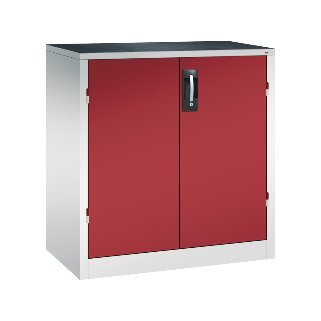 C+P Schwerlastschrank mit 1 Fachboden, HxBxT 1.000 x 930 x 500 mm, lichtgrau, rubinrot Produktabbildung: C+P Schwerlastschrank mit 1 Fachboden, HxBxT 1.000 x 930 x 500 mm, lichtgrau, rubinrot