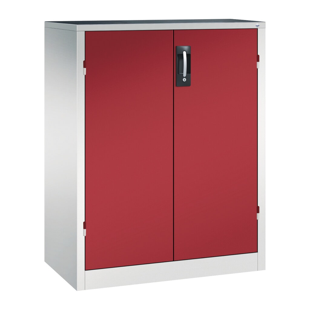 C+P Schwerlastschrank mit 2 Fachböden, HxBxT 1.200 x 930 x 500 mm, lichtgrau, rubinrot Produktabbildung: C+P Schwerlastschrank mit 2 Fachböden, HxBxT 1.200 x 930 x 500 mm, lichtgrau, rubinrot