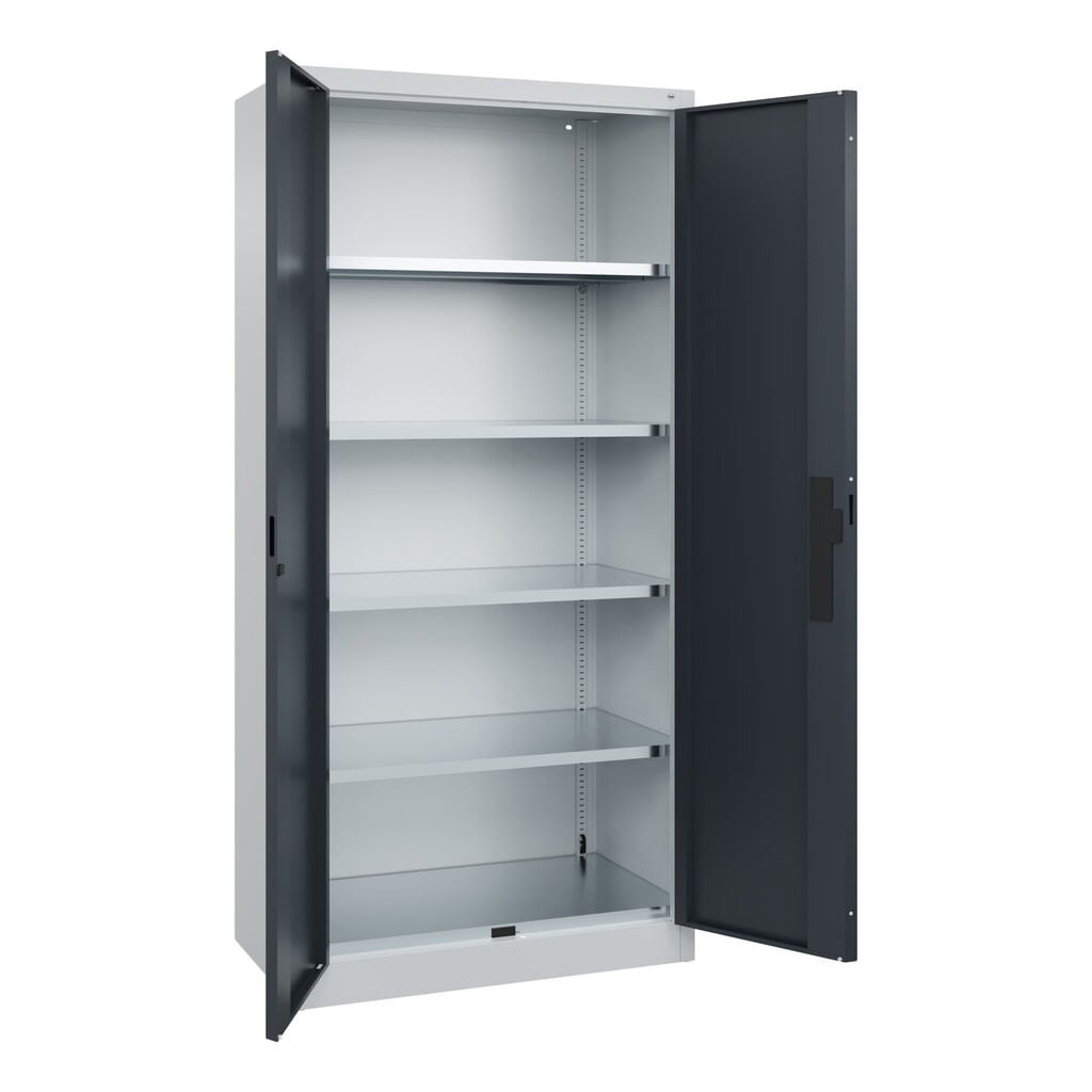C+P Schwerlastschrank mit 4 Fachböden, HxBxT 1.950 x 930 x 500 mm, lichtgrau, anthrazitgrau Produktabbildung Nr. 7: C+P Schwerlastschrank mit 4 Fachböden, HxBxT 1.950 x 930 x 500 mm, lichtgrau, anthrazitgrau
