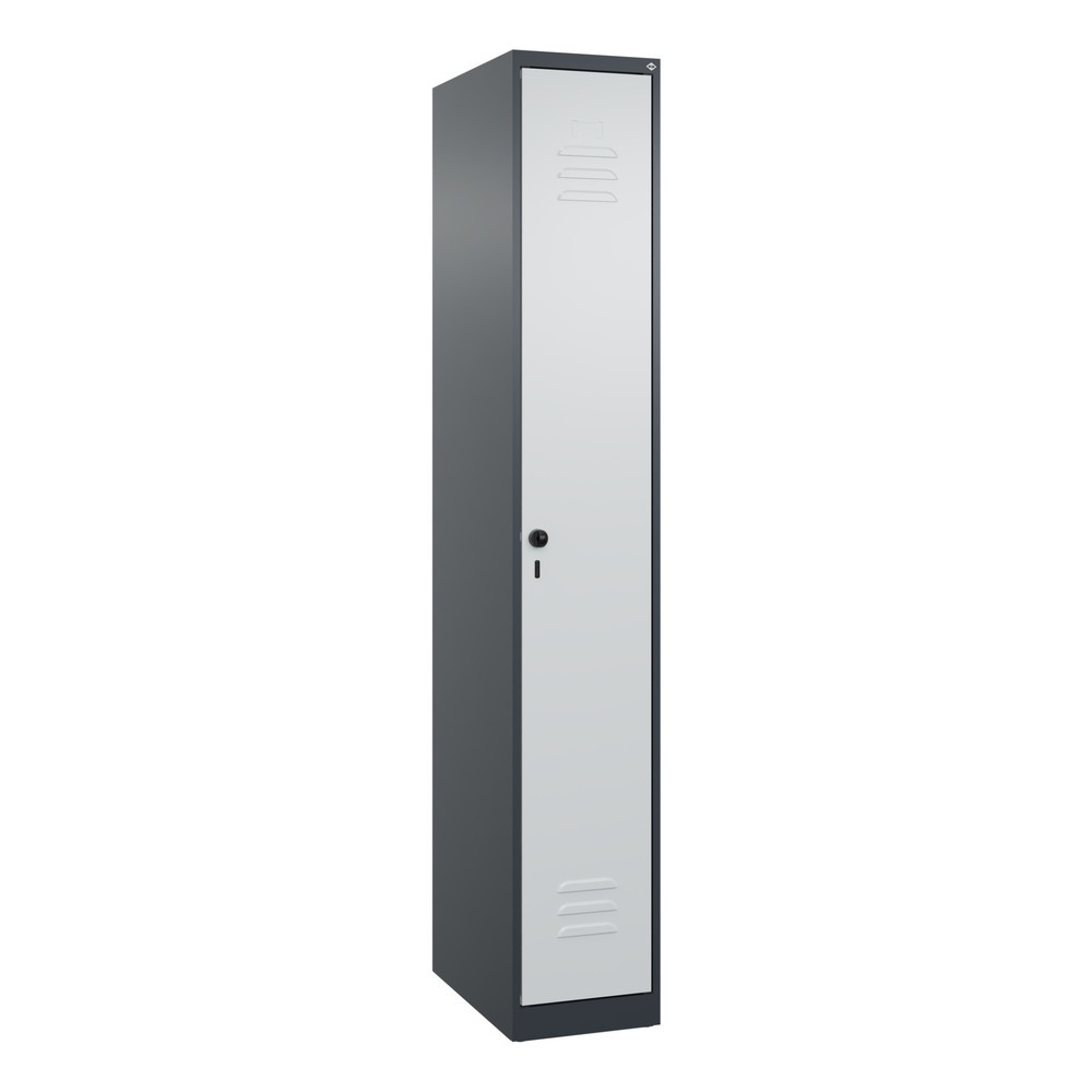 Produktabbildung: C+P Spind Classic PLUS, 1 Abteil, HxBxT 1.850 x 300 x 500 mm, anthrazitgrau, lichtgrau, für Vorhängeschloss, mit Mitteltrennwand