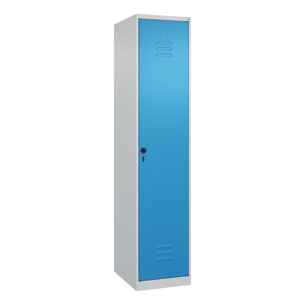 Produktabbildung: C+P Spind Classic PLUS, 1 Abteil, HxBxT 1.850 x 400 x 500 mm, lichtgrau, lichtblau, für Vorhängeschloss, mit Mitteltrennwand