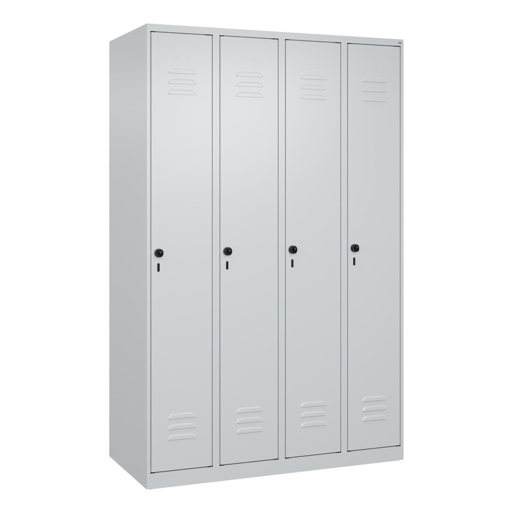 Produktabbildung: C+P Spind Classic PLUS, 4 Abteile, HxBxT 1.850 x 1.200 x 500 mm, lichtgrau, lichtgrau, für Vorhängeschloss, mit Mitteltrennwand