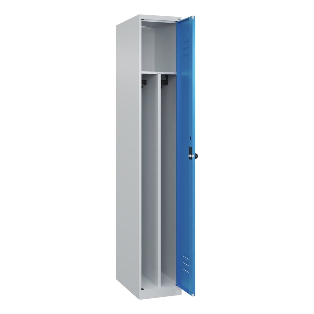 Produktabbildung: C+P Spind Classic PLUS, 1 Abteil, HxBxT 1.850 x 300 x 500 mm, lichtgrau, lichtblau, für Vorhängeschloss, mit Mitteltrennwand