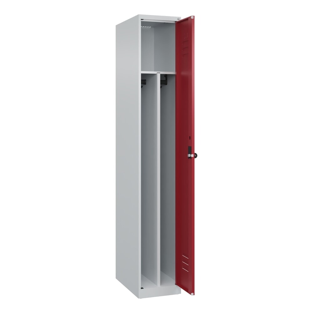 Illustration du produit: C+P Spind Classic PLUS, 1 Abteil, HxBxT 1.850 x 300 x 500 mm, lichtgrau, rubinrot, für Vorhängeschloss, mit Mitteltrennwand