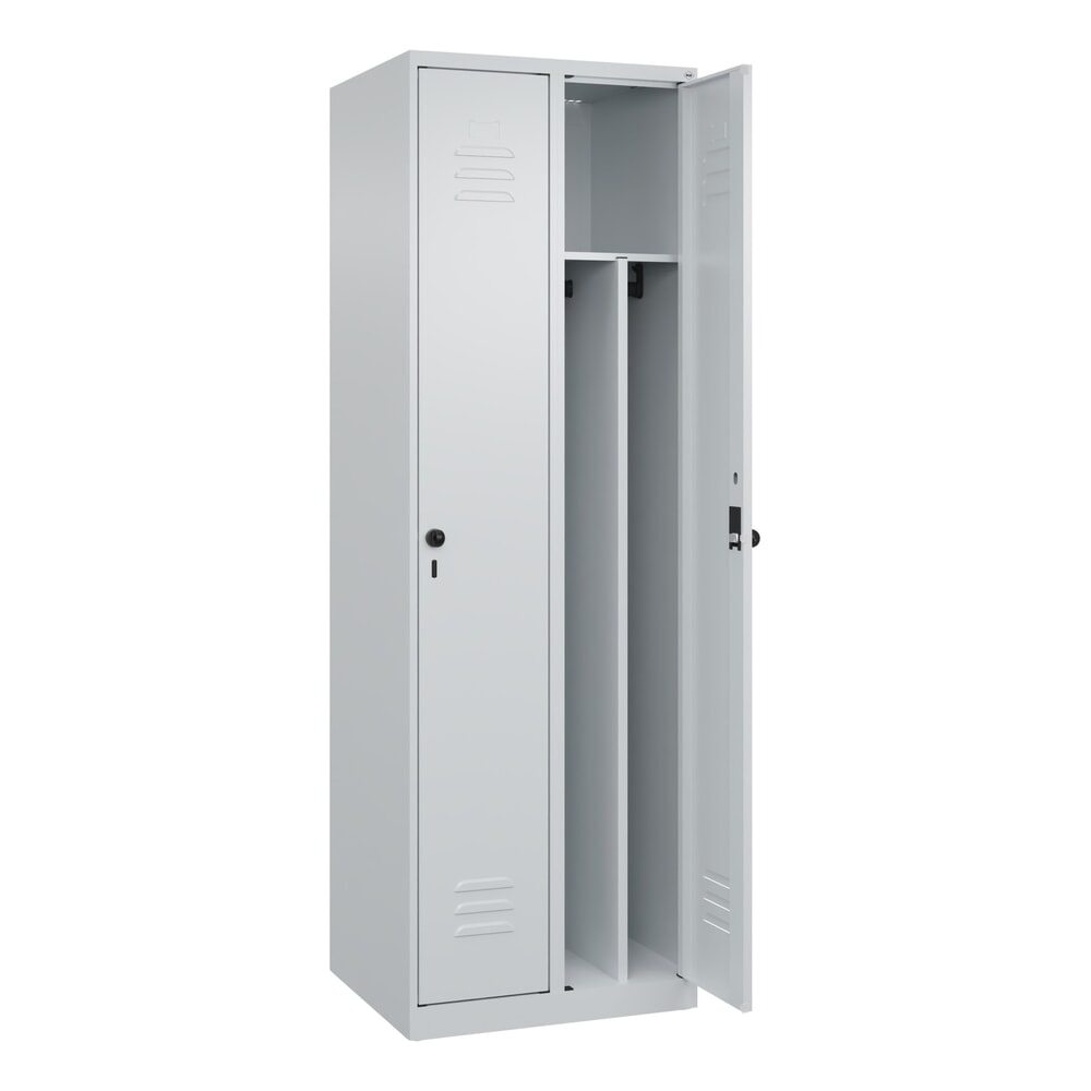 Produktabbildung: C+P Spind Classic PLUS, 2 Abteile, HxBxT 1.850 x 600 x 500 mm, lichtgrau, lichtgrau, für Vorhängeschloss, mit Mitteltrennwand