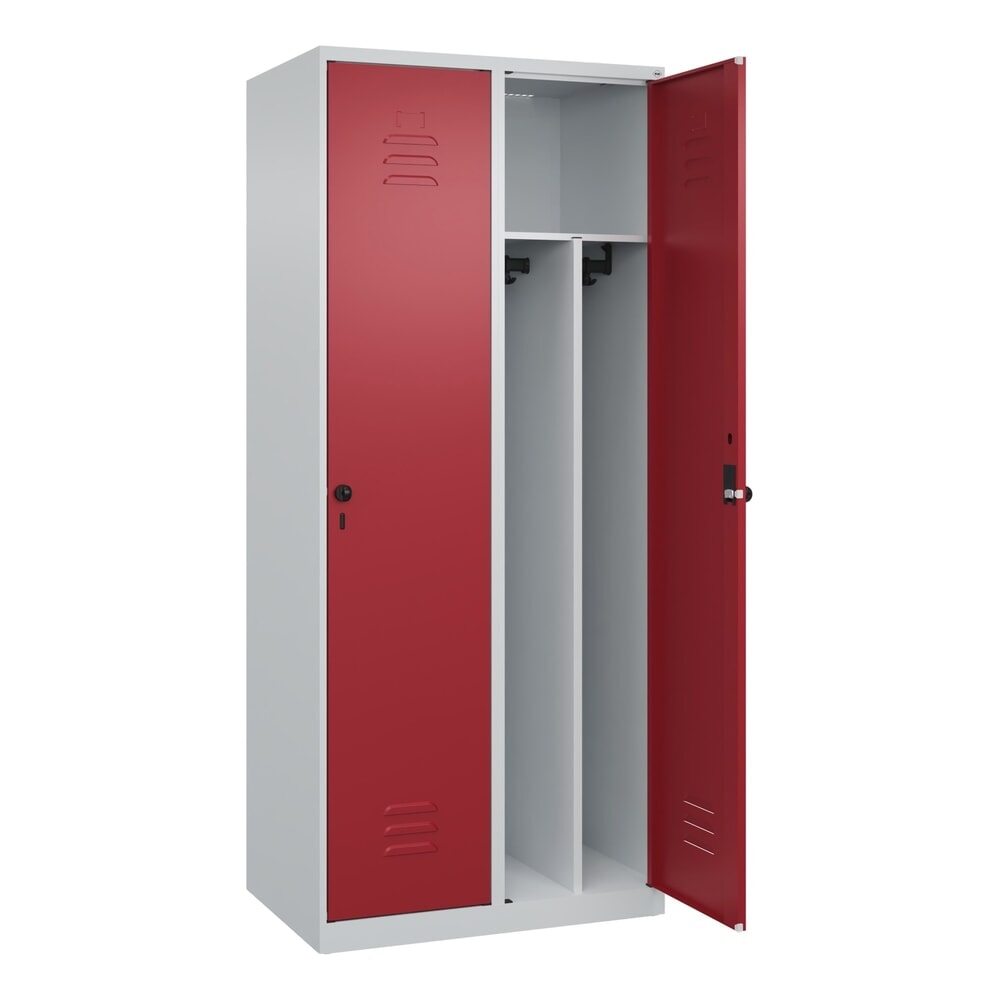 Produktabbildung: C+P Spind Classic PLUS, 2 Abteile, HxBxT 1.850 x 800 x 500 mm, lichtgrau, rubinrot, für Vorhängeschloss, mit Mitteltrennwand