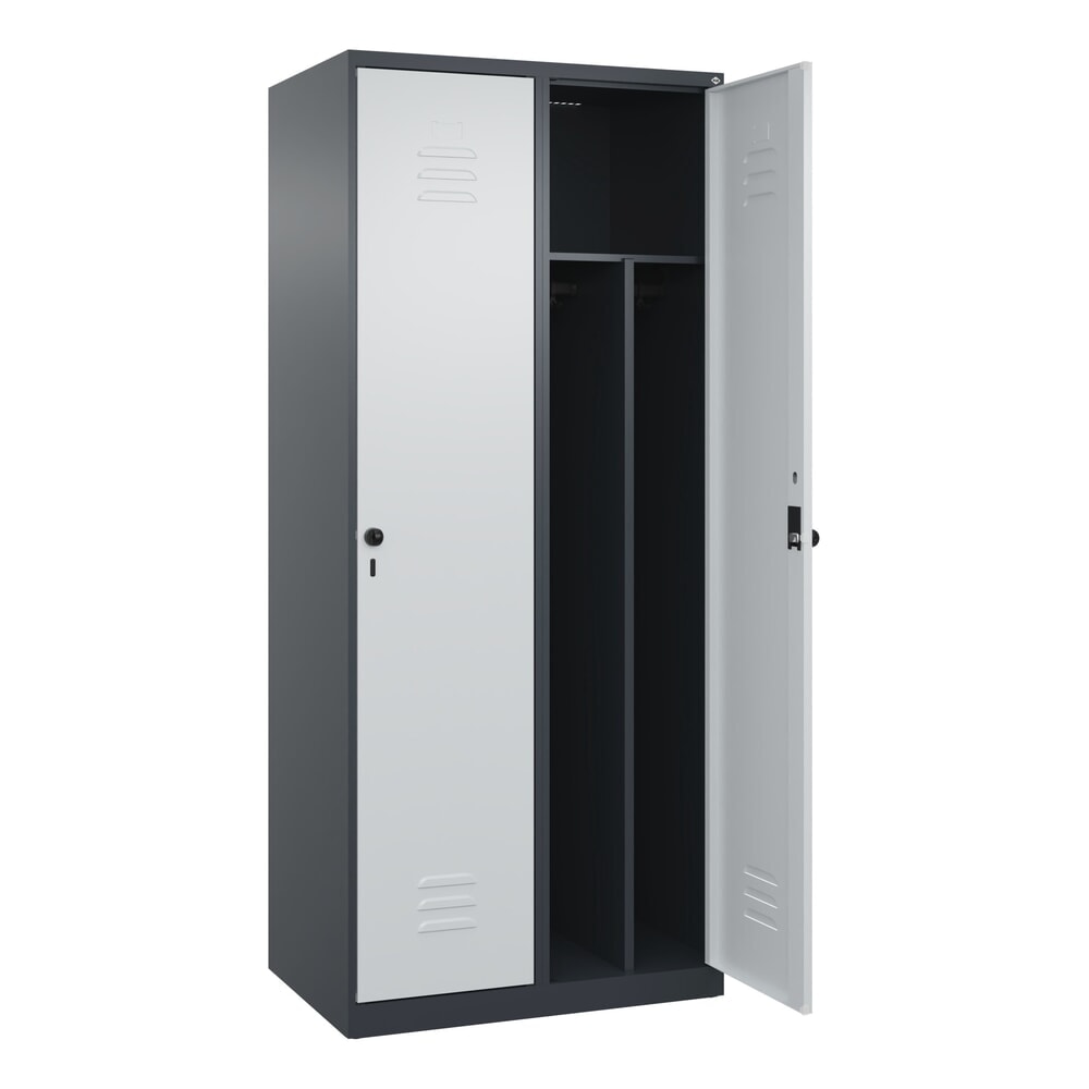 Produktabbildung: C+P Spind Classic PLUS, 2 Abteile, HxBxT 1.850 x 800 x 500 mm, anthrazitgrau, lichtgrau, für Vorhängeschloss, mit Mitteltrennwand