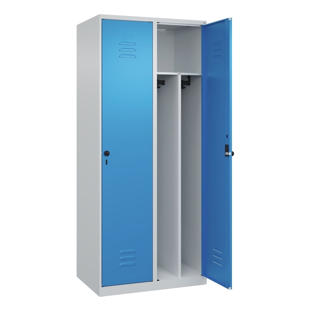 Produktabbildung: C+P Spind Classic PLUS, 2 Abteile, HxBxT 1.850 x 800 x 500 mm, lichtgrau, lichtblau, für Vorhängeschloss, mit Mitteltrennwand