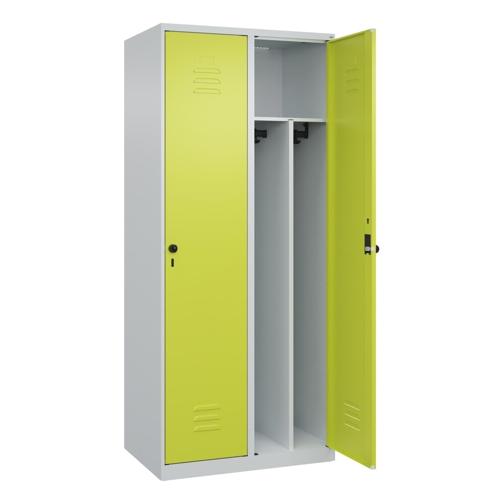 Produktabbildung: C+P Spind Classic PLUS, 2 Abteile, HxBxT 1.850 x 800 x 500 mm, lichtgrau, clowngrün, für Vorhängeschloss, mit Mitteltrennwand