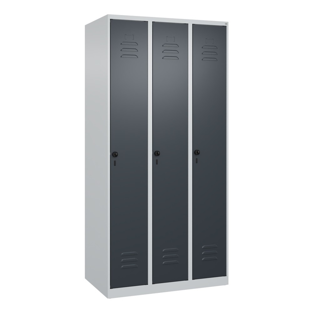 Produktabbildung: C+P Spind Classic PLUS, 3 Abteile, HxBxT 1.850 x 900 x 500 mm, lichtgrau, anthrazitgrau, für Vorhängeschloss, ohne Mitteltrennwand