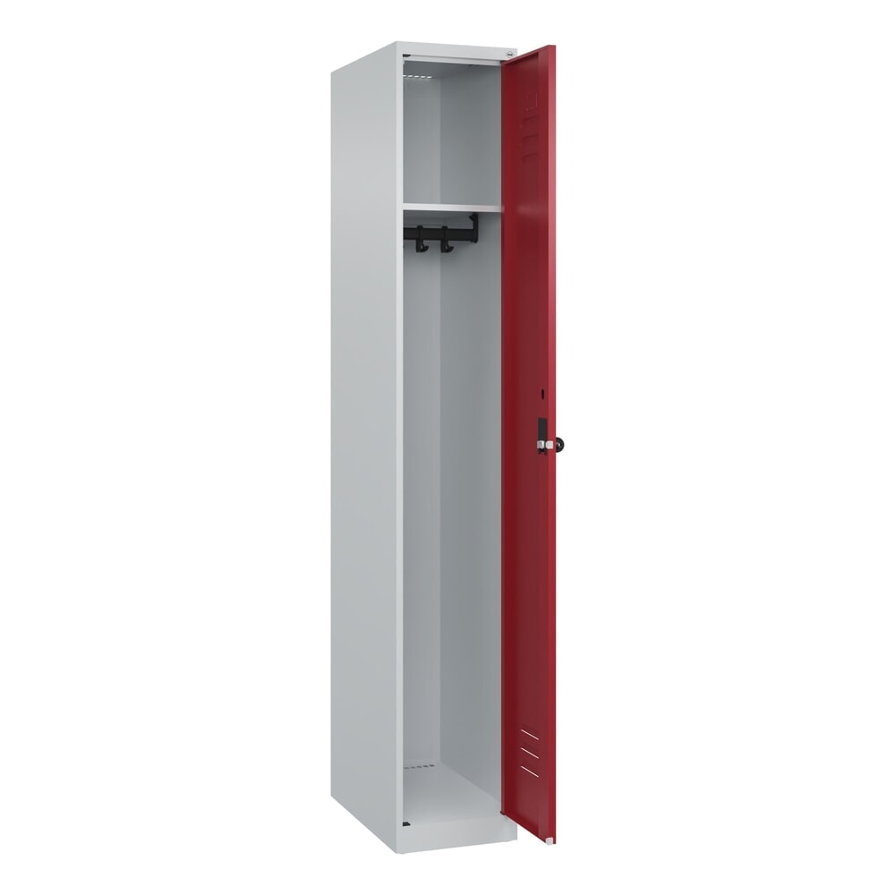 Produktabbildung: C+P Spind Classic PLUS, 1 Abteil, HxBxT 1.850 x 300 x 500 mm, lichtgrau, rubinrot, für Vorhängeschloss, ohne Mitteltrennwand