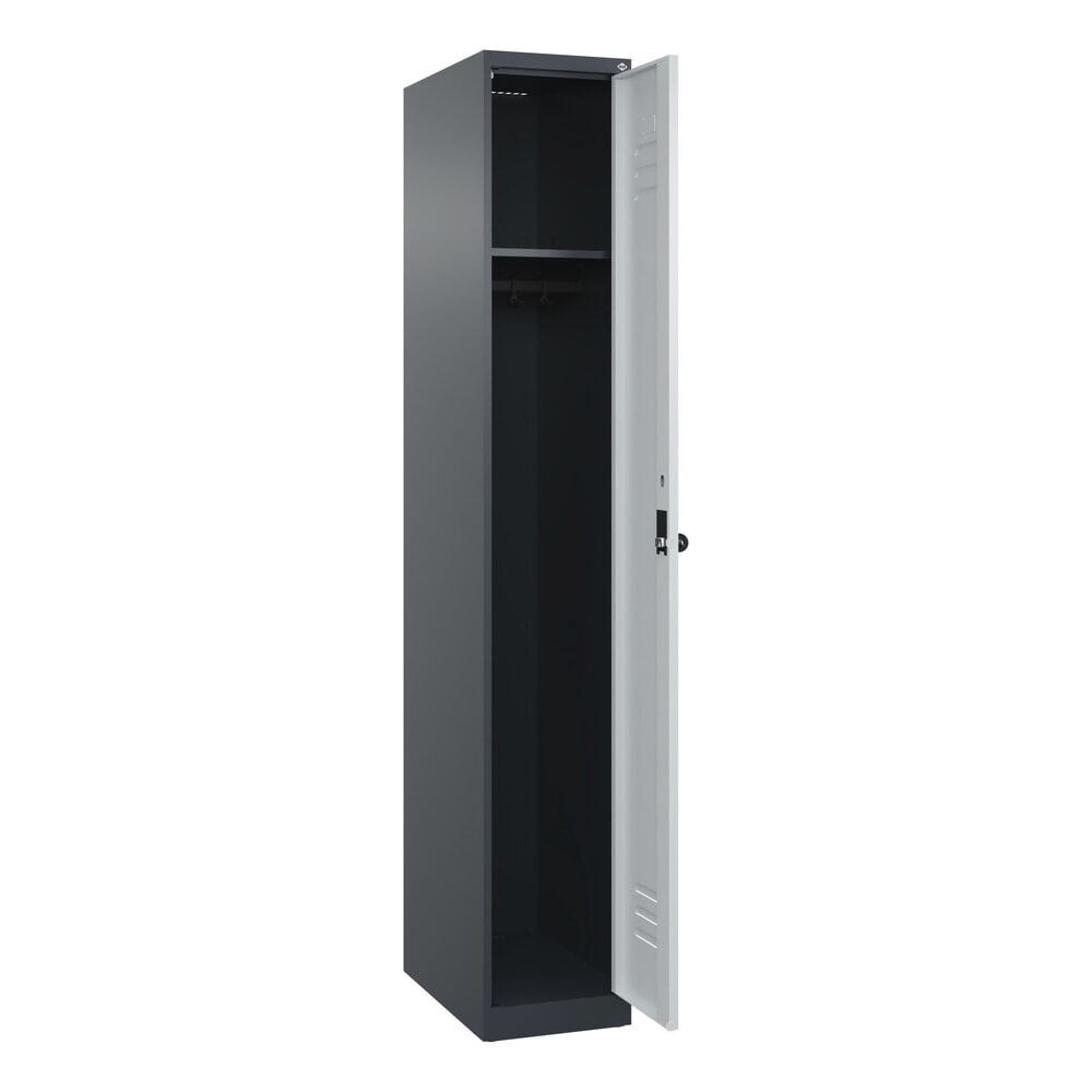 Produktabbildung: C+P Spind Classic PLUS, 1 Abteil, HxBxT 1.850 x 300 x 500 mm, anthrazitgrau, lichtgrau, für Vorhängeschloss, ohne Mitteltrennwand
