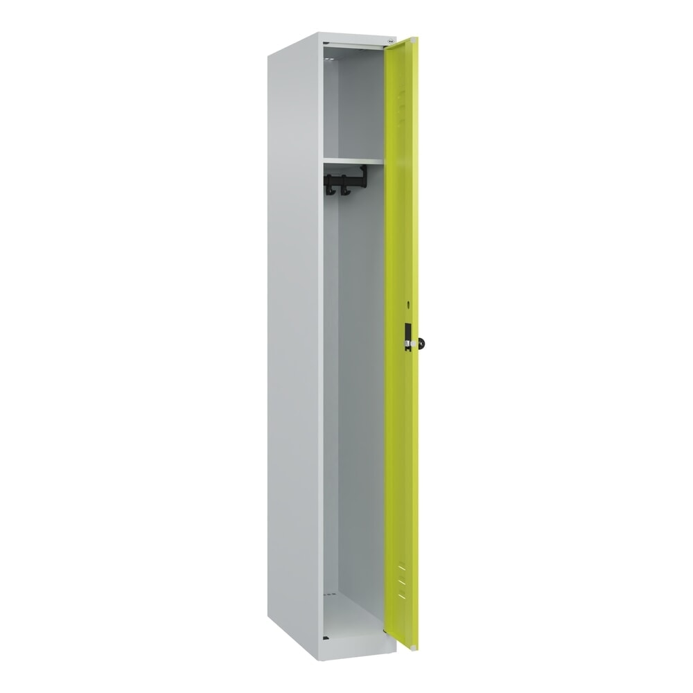 Produktabbildung: C+P Spind Classic PLUS, 1 Abteil, HxBxT 1.850 x 250 x 500 mm, lichtgrau, clowngrün, für Vorhängeschloss, ohne Mitteltrennwand