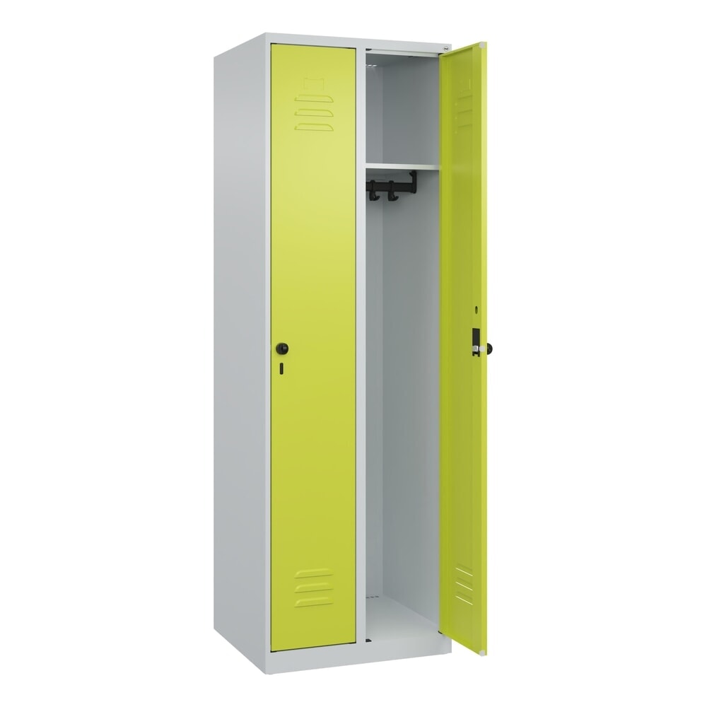 Produktabbildung Nr. 1: C+P Spind Classic PLUS, 2 Abteile, HxBxT 1.850 x 600 x 500 mm, lichtgrau, clowngrün, für Vorhängeschloss, ohne Mitteltrennwand