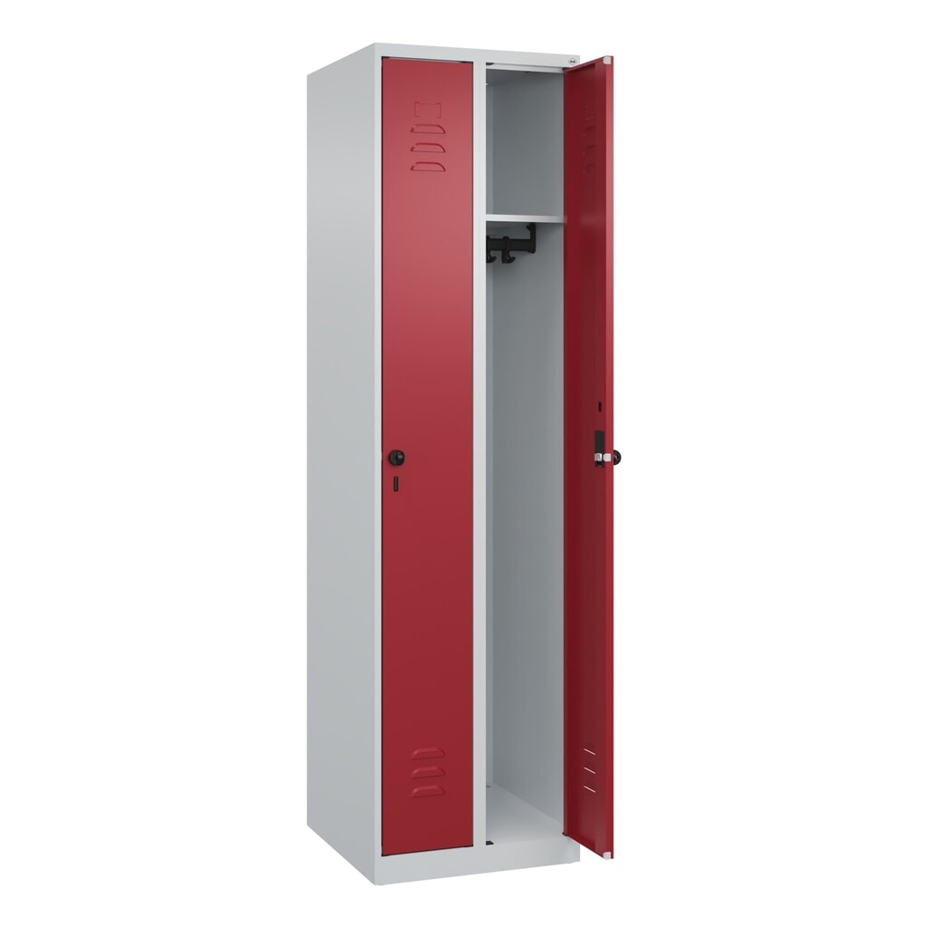 C+P Spind Classic PLUS, 2 Abteile, HxBxT 1.850 x 500 x 500 mm, lichtgrau, rubinrot, für Vorhängeschloss, ohne Mitteltrennwand Produktabbildung Nr. 1: C+P Spind Classic PLUS, 2 Abteile, HxBxT 1.850 x 500 x 500 mm, lichtgrau, rubinrot, für Vorhängeschloss, ohne Mitteltrennwand