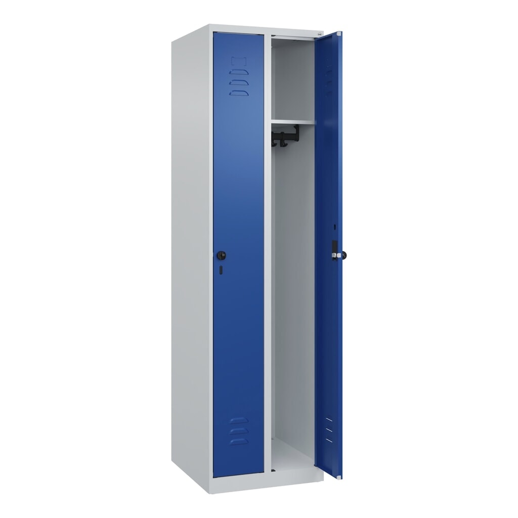 Produktabbildung Nr. 1: C+P Spind Classic PLUS, 2 Abteile, HxBxT 1.850 x 500 x 500 mm, lichtgrau, enzianblau, für Vorhängeschloss, ohne Mitteltrennwand