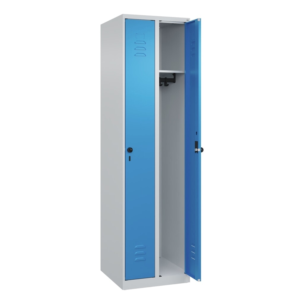 Produktabbildung Nr. 1: C+P Spind Classic PLUS, 2 Abteile, HxBxT 1.850 x 500 x 500 mm, lichtgrau, lichtblau, für Vorhängeschloss, ohne Mitteltrennwand