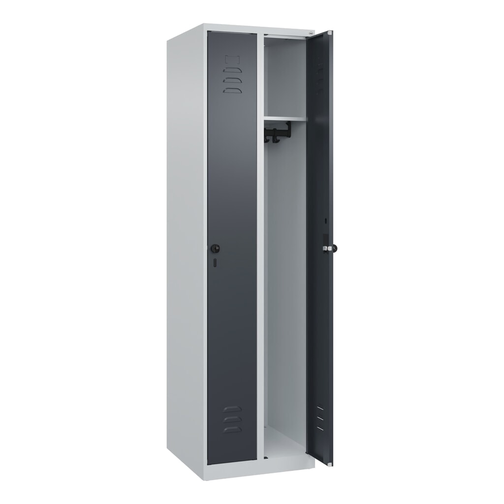 C+P Spind Classic PLUS, 2 Abteile, HxBxT 1.850 x 500 x 500 mm, lichtgrau, anthrazitgrau, für Vorhängeschloss, ohne Mitteltrennwand Produktabbildung Nr. 1: C+P Spind Classic PLUS, 2 Abteile, HxBxT 1.850 x 500 x 500 mm, lichtgrau, anthrazitgrau, für Vorhängeschloss, ohne Mitteltrennwand