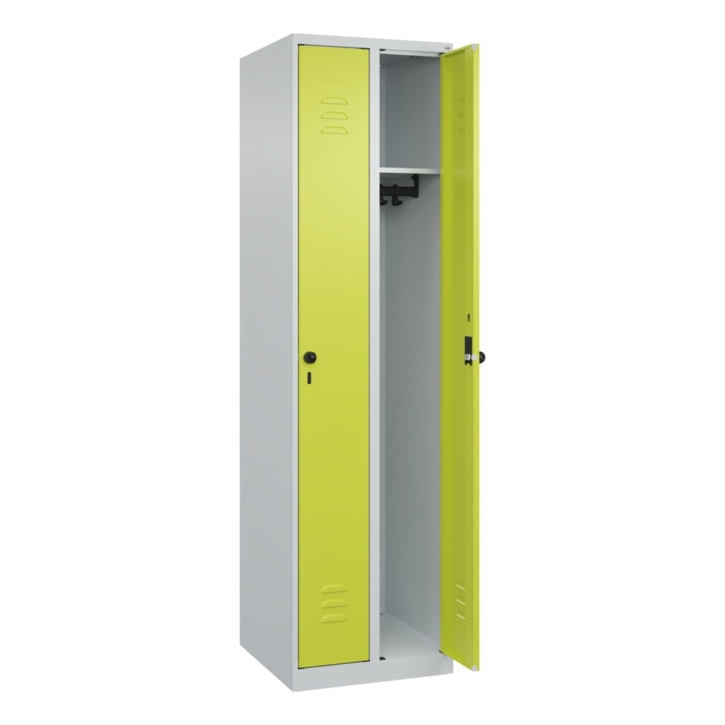 Produktabbildung Nr. 1: C+P Spind Classic PLUS, 2 Abteile, HxBxT 1.850 x 500 x 500 mm, lichtgrau, clowngrün, für Vorhängeschloss, ohne Mitteltrennwand