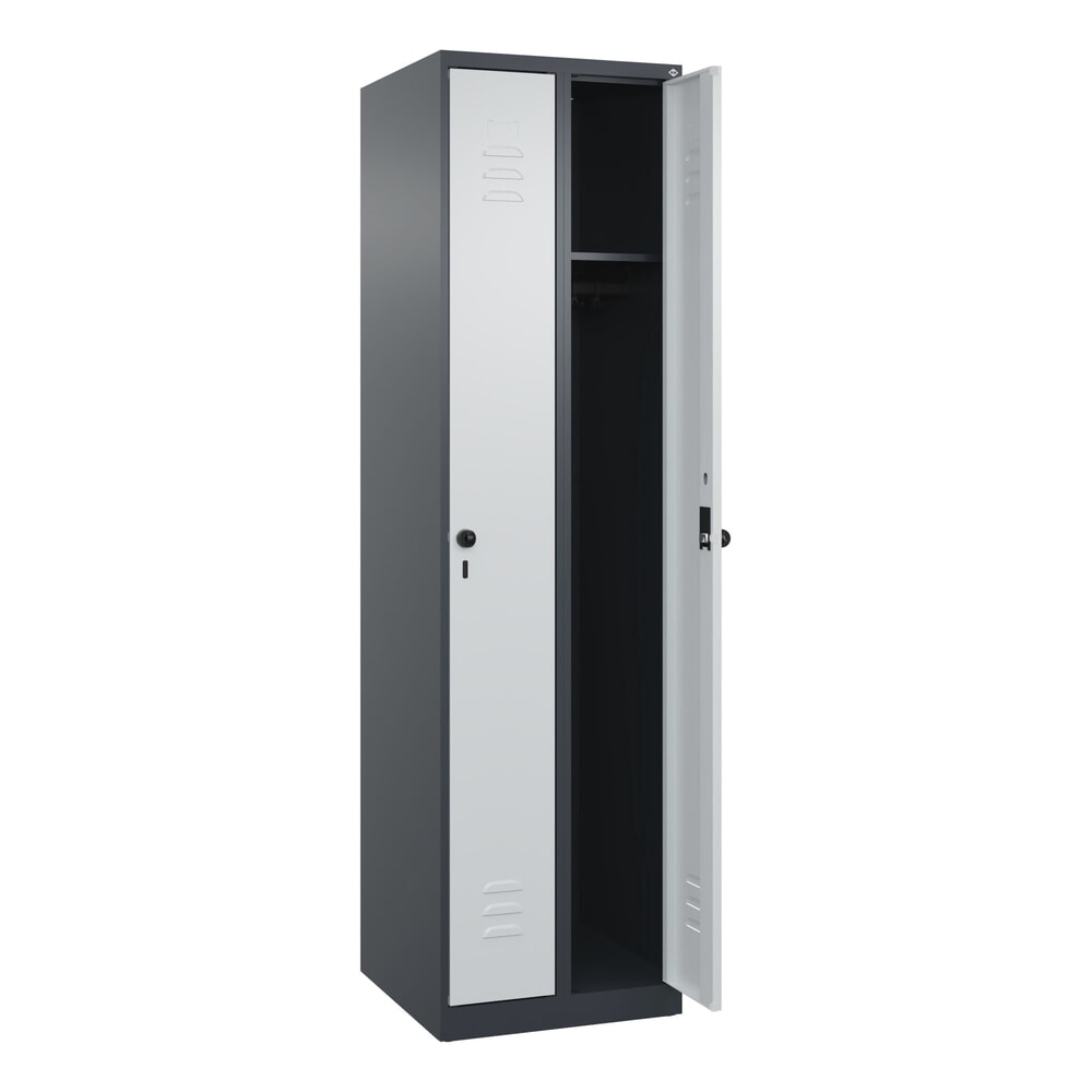 Produktabbildung: C+P Spind Classic PLUS, 2 Abteile, HxBxT 1.850 x 500 x 500 mm, anthrazitgrau, lichtgrau, für Vorhängeschloss, ohne Mitteltrennwand