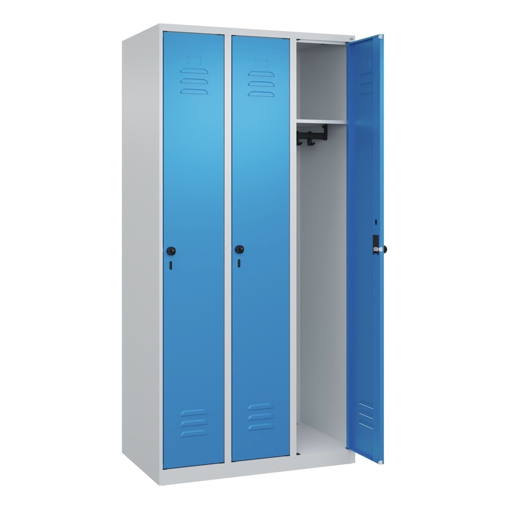 Produktabbildung: C+P Spind Classic PLUS, 3 Abteile, HxBxT 1.850 x 900 x 500 mm, lichtgrau, lichtblau, für Vorhängeschloss, ohne Mitteltrennwand