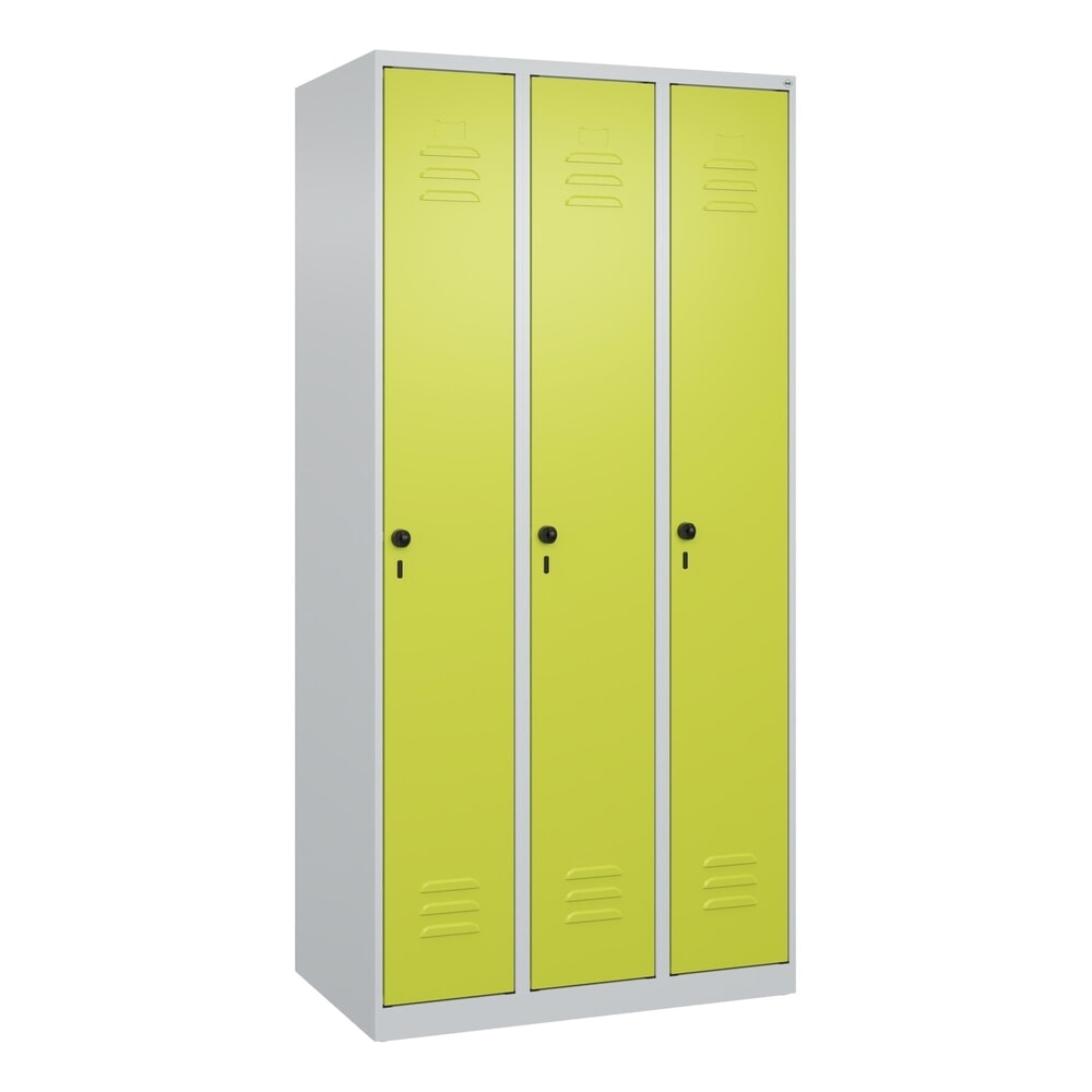 Produktabbildung Nr. 9: C+P Spind Classic PLUS, 3 Abteile, HxBxT 1.850 x 900 x 500 mm, lichtgrau, clowngrün, für Vorhängeschloss, ohne Mitteltrennwand