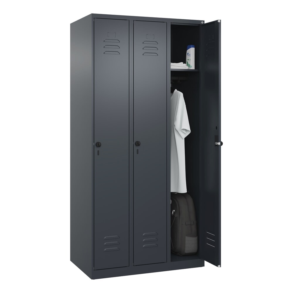 Produktabbildung Nr. 10: C+P Spind Classic PLUS, 3 Abteile, HxBxT 1.850 x 900 x 500 mm, anthrazitgrau, anthrazitgrau, für Vorhängeschloss, ohne Mitteltrennwand