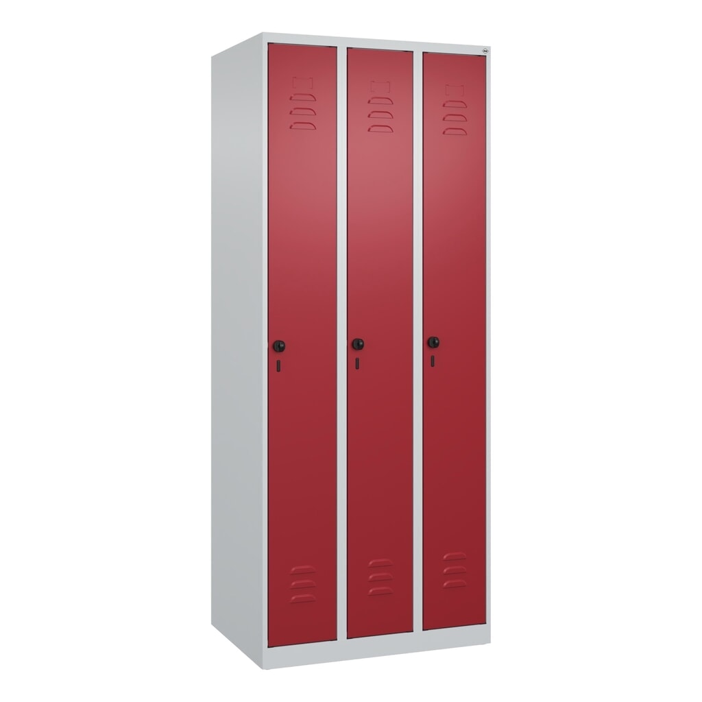 Produktabbildung Nr. 9: C+P Spind Classic PLUS, 3 Abteile, HxBxT 1.850 x 750 x 500 mm, lichtgrau, rubinrot, für Vorhängeschloss, ohne Mitteltrennwand
